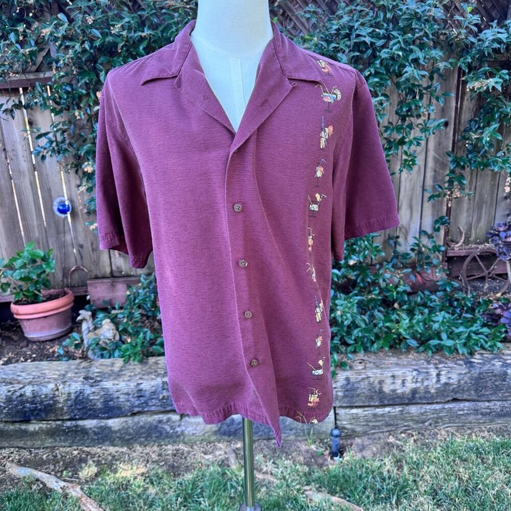 Haggar Burgundy Silk Shirt Button Down Cocktails Short Sleeve Men's Large